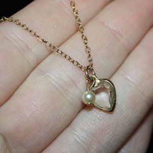 🤍 VINTAGE HEART & PEARL NECKLACE · CHILD · 14" 💛